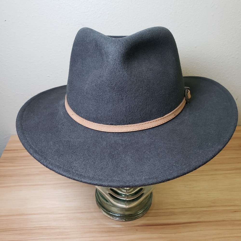 Scala 100% Wool Outback Hat Black Brown Buckle Accent Western Size Large